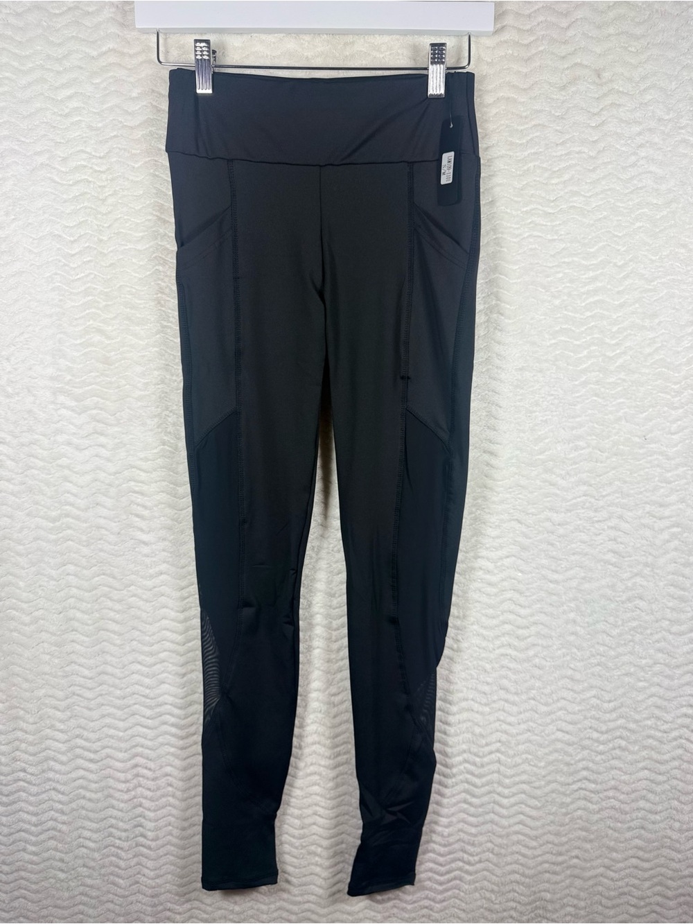 Black High-Rise Leggings with Side Pocket and Sheer on Legs